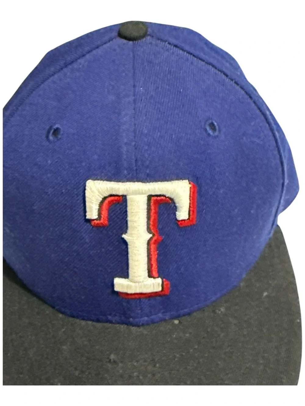 New Era Blue & Black Baseball Cap with White and Red 'T' Embroidery